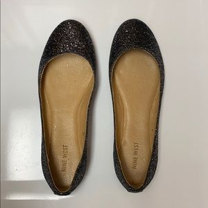 Nine West Sparkly Black Flats, size 8